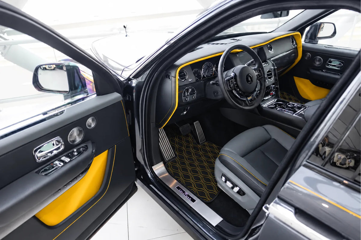 Customizable Leather Floor Mats with AW10 Pattern for Rolls Royce Cullinan (2018-2025) inside the vehicle