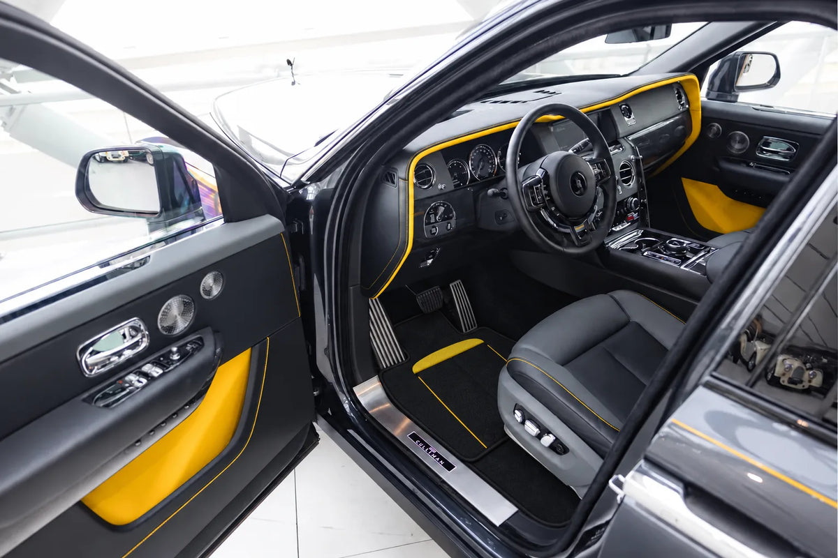 Customizable Leather Floor Mats with AW31 Pattern for Rolls Royce Cullinan (2018-2025) inside the vehicle