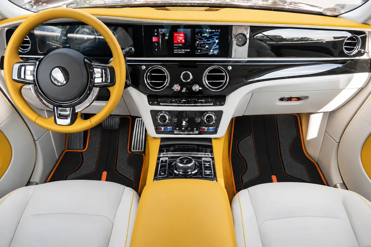 Customizable Leather Floor Mats with AW35 Pattern for Rolls Royce Spectre (2023-2024) inside the vehicle
