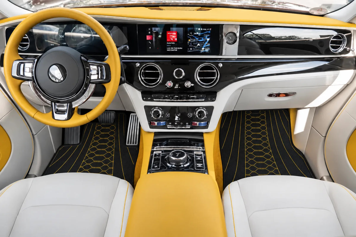 Customizable Leather Floor Mats with AW36 Pattern for Rolls Royce Spectre (2023-2024) inside the vehicle