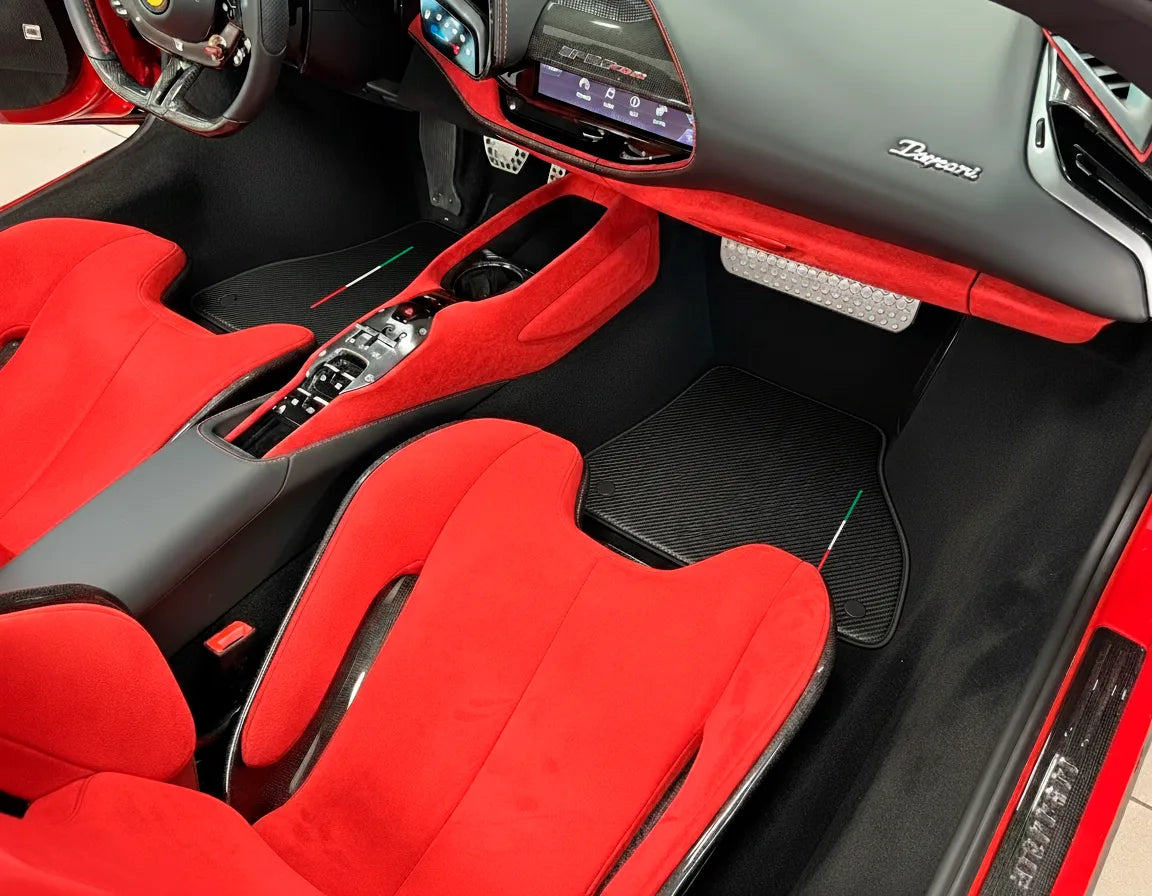Floor Mats for Ferrari SF90 Stradale (2019-2024) Made From Carbon Fiber Leather