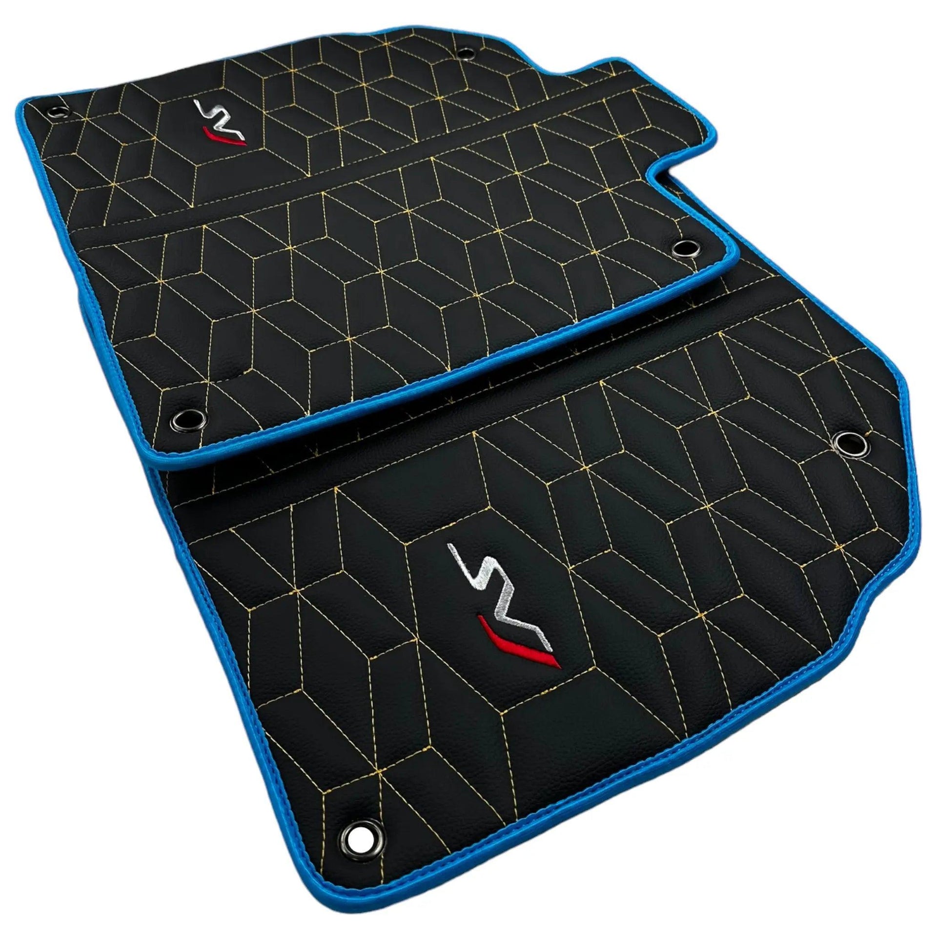Leather Floor Mats for Lamborghini Aventador SVJ Limited Edition with Blue Trim - AutoWin