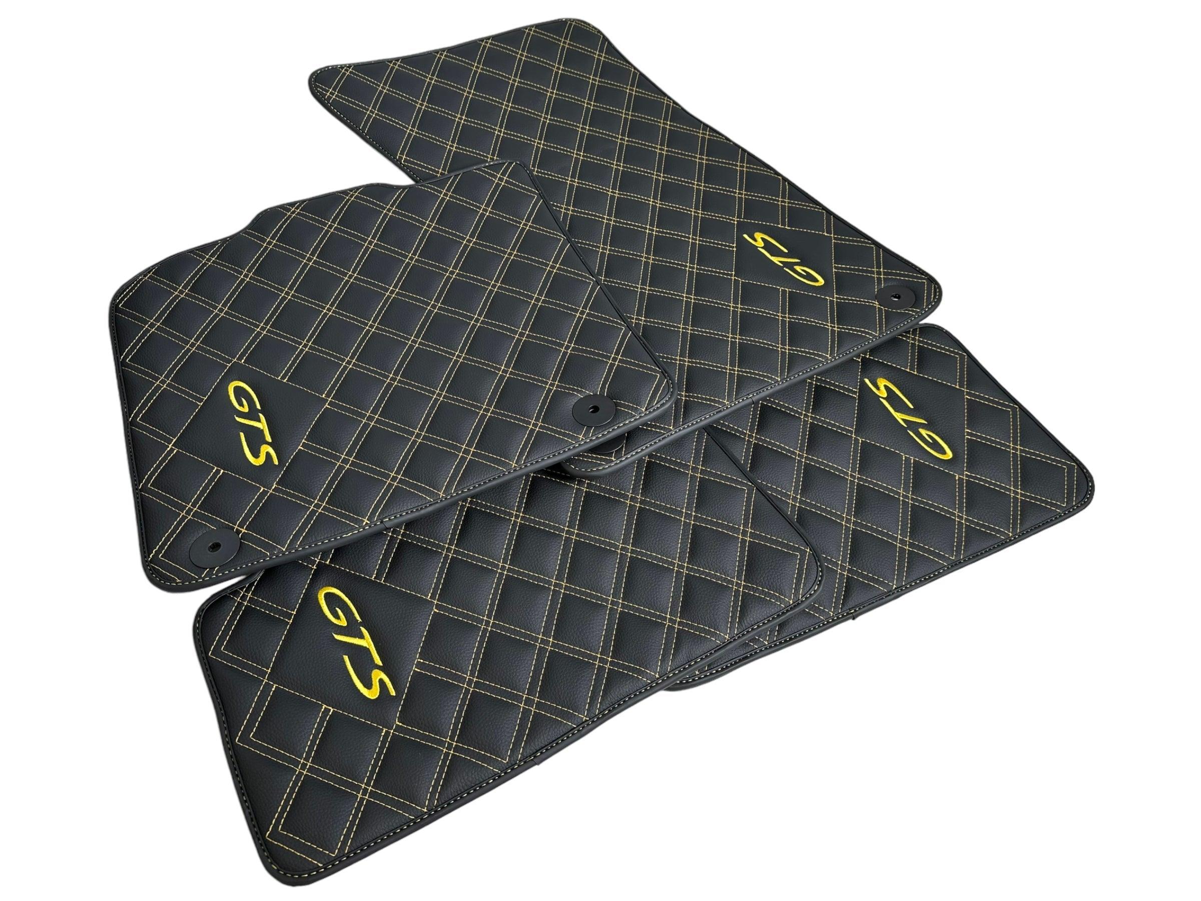 Leather Floor Mats for Porsche Cayenne GTS (2010-2018) Yellow Sewing - AutoWin
