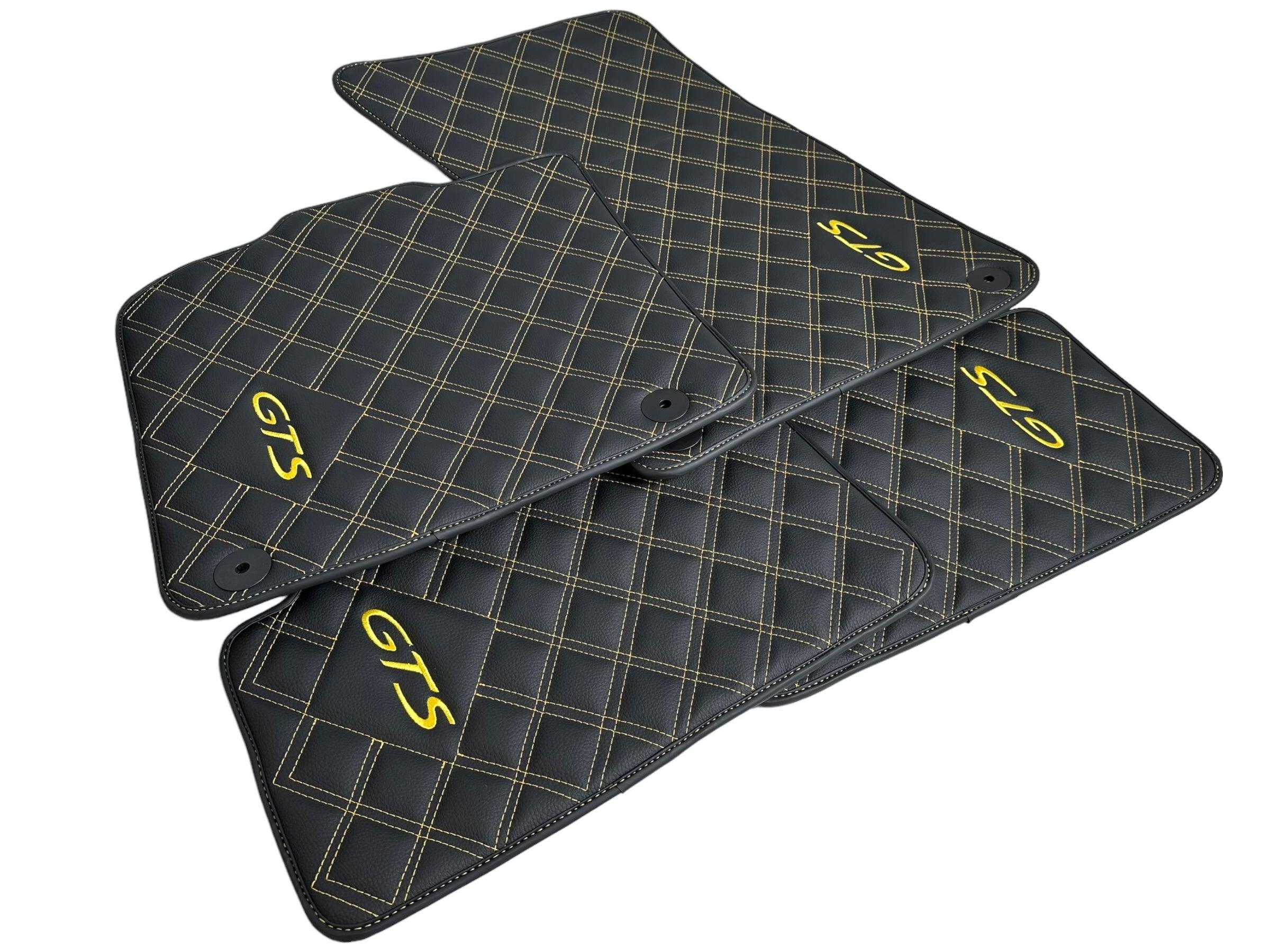 Leather Floor Mats for Porsche Cayenne GTS (2010-2018) Yellow Sewing - AutoWin