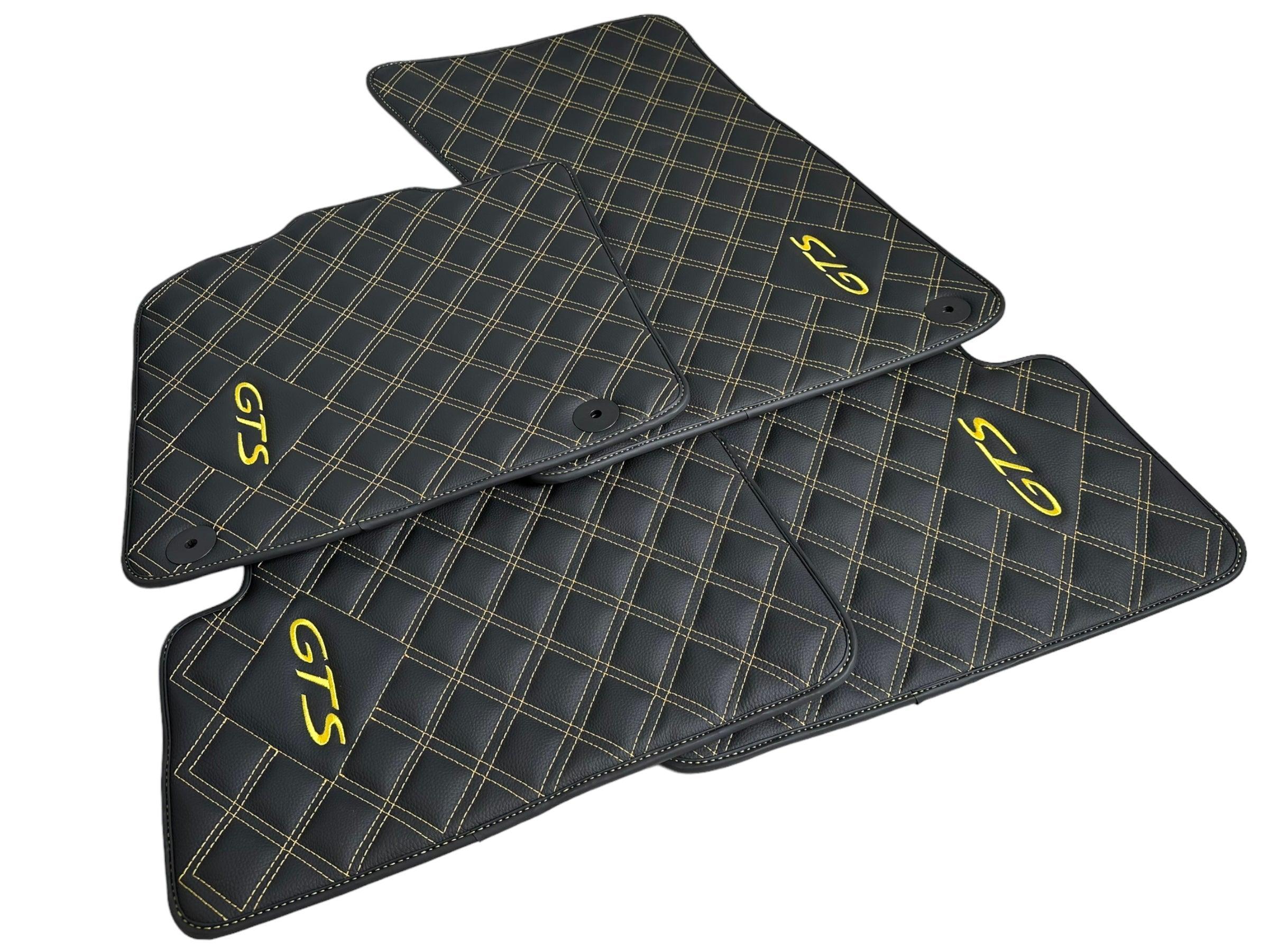 Leather Floor Mats for Porsche Cayenne GTS (2010-2018) Yellow Sewing - AutoWin
