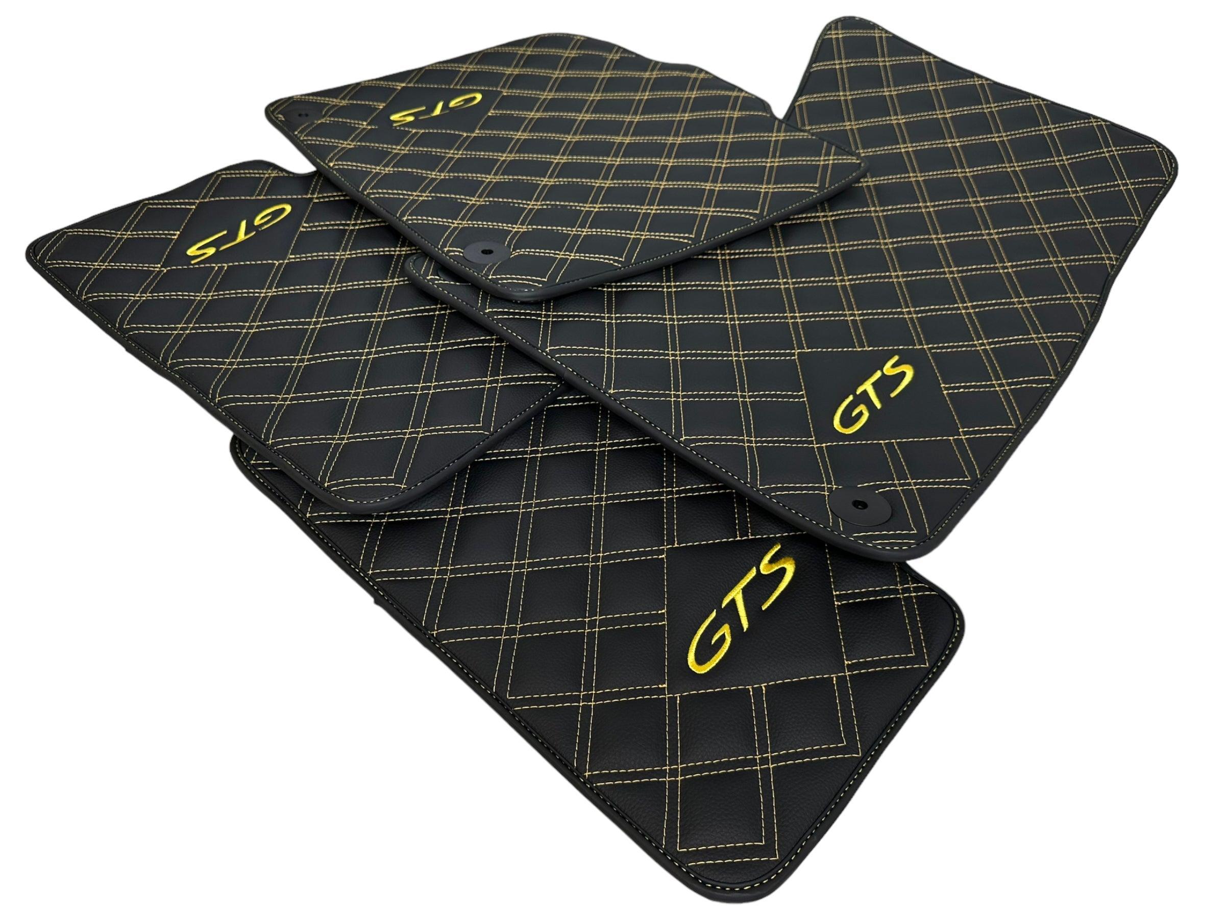 Leather Floor Mats for Porsche Cayenne GTS (2010-2018) Yellow Sewing - AutoWin