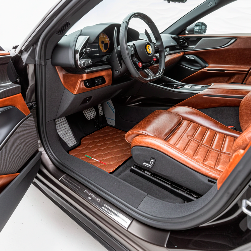 Black Floor Mats for Ferrari Purosangue with Green Trim | Italian Edition - AutoWin