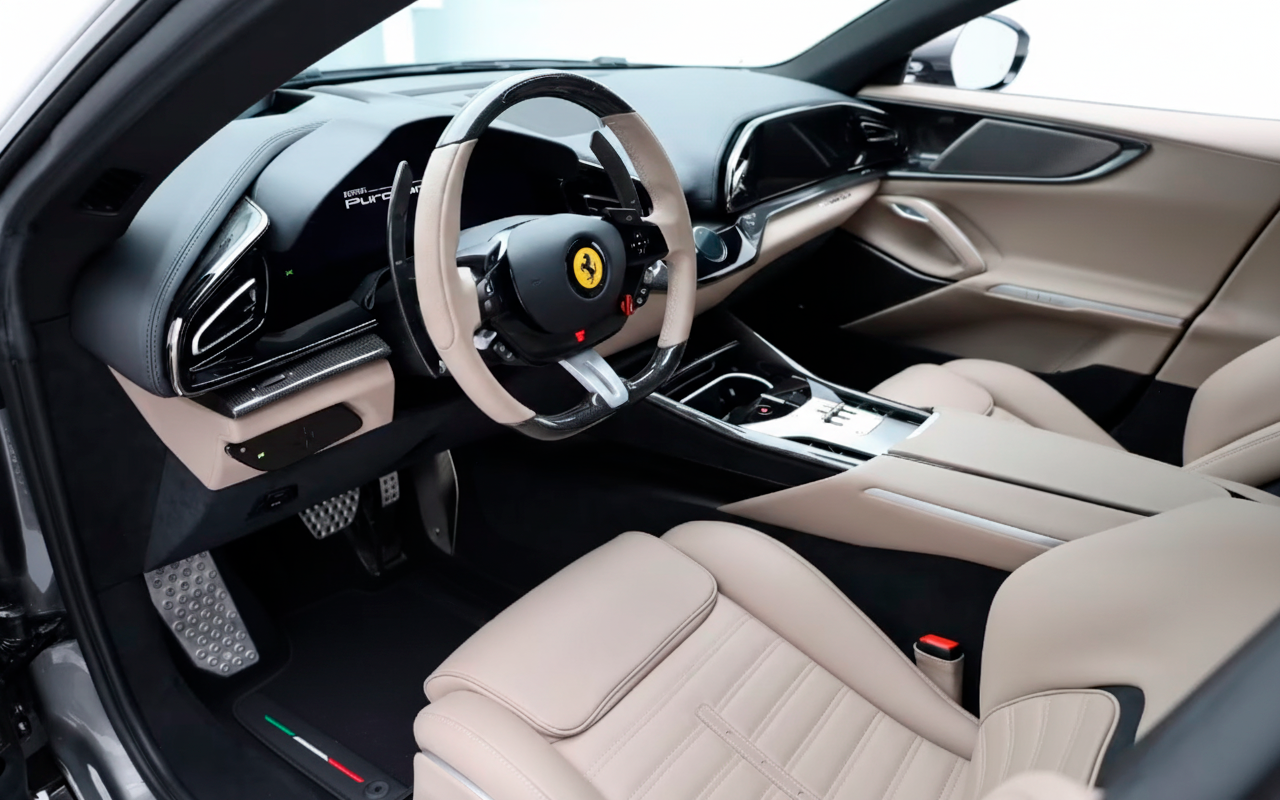Black Floor Mats for Ferrari Purosangue with Green Trim | Italian Edition - AutoWin
