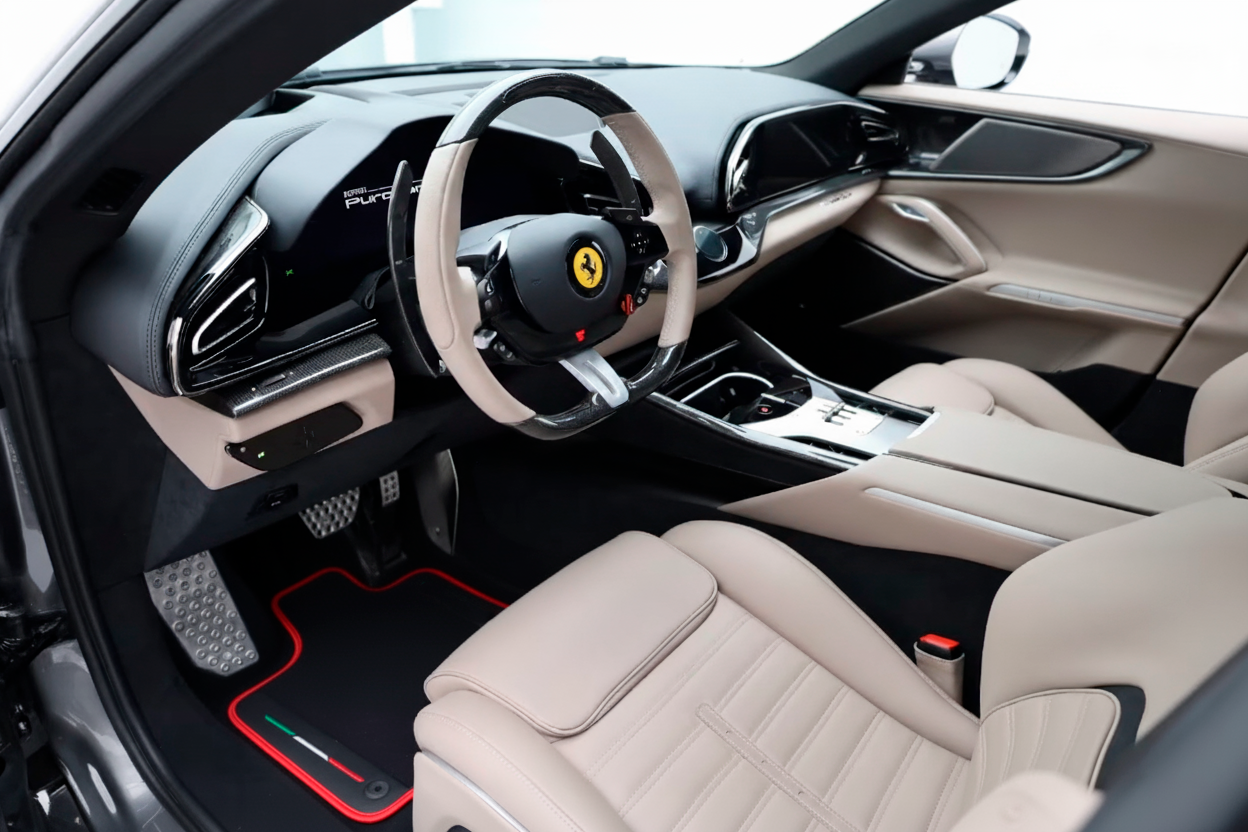 Black Floor Mats for Ferrari Purosangue with Green Trim | Italian Edition - AutoWin