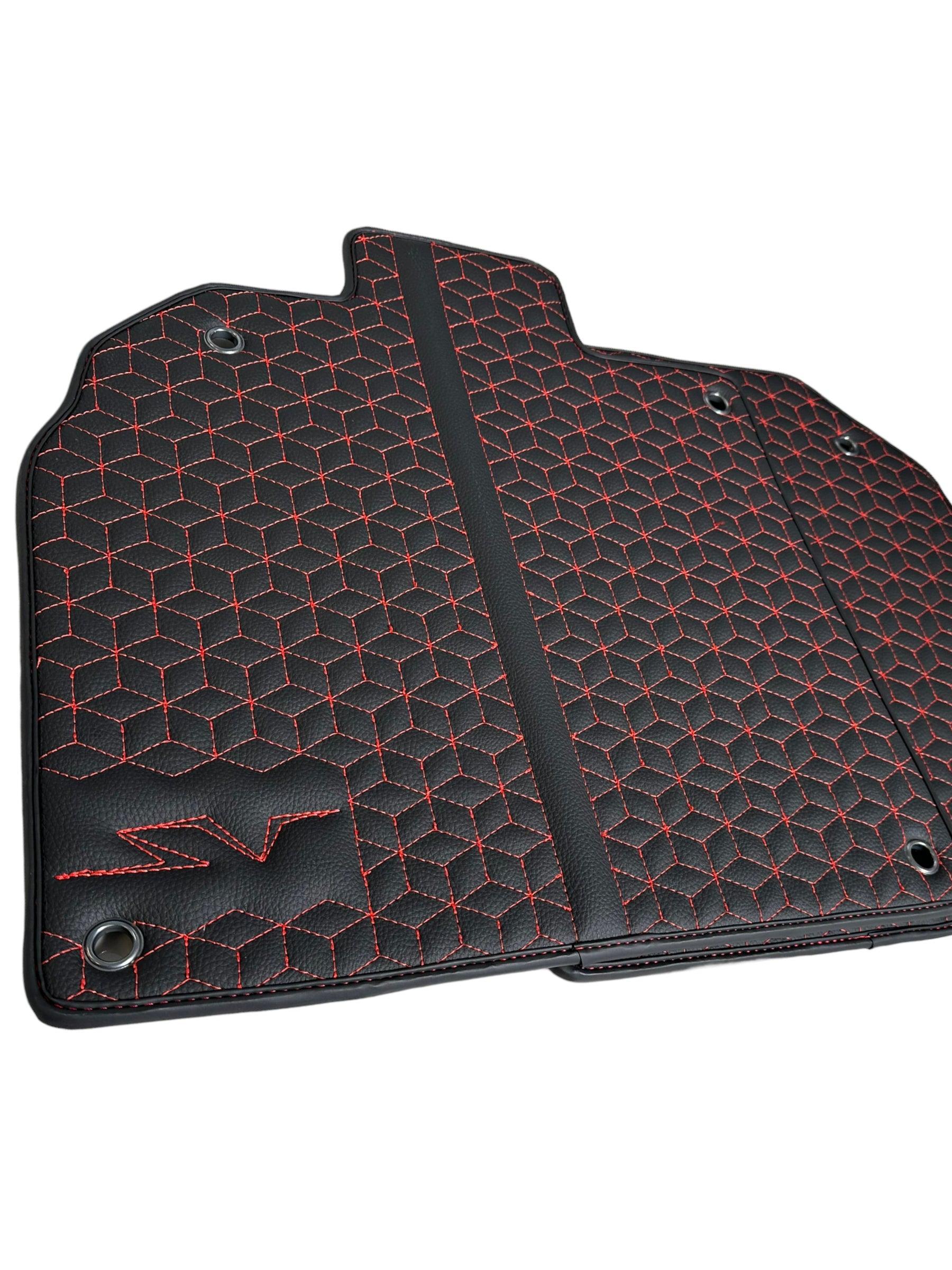 Leather Floor Mats for Lamborghini Aventador SV | Red Stitching - AutoWin