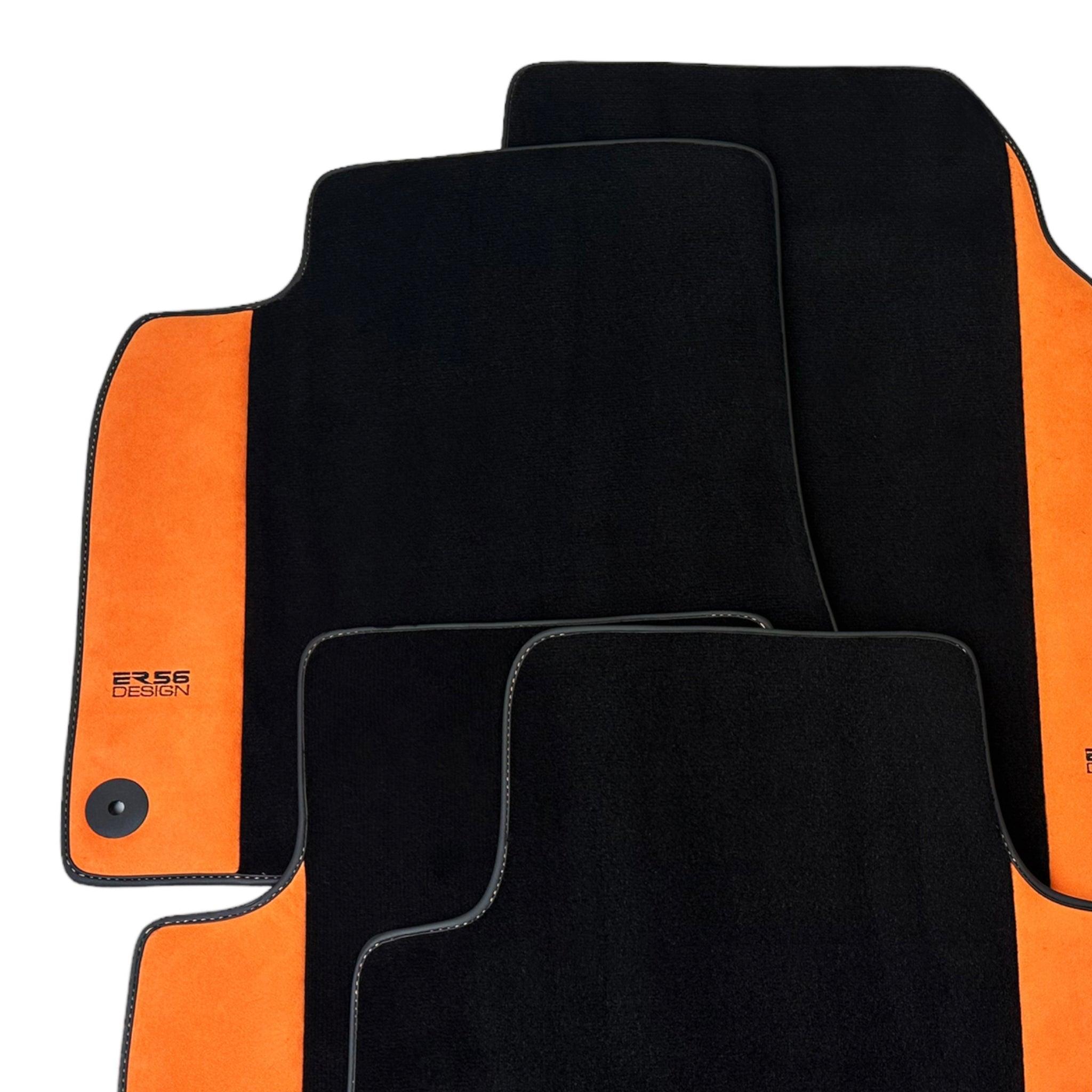 Black Floor Mats for Audi A4 - B7 Sedan (2005-2008) With Orange Alcantara | ER56 Design - AutoWin