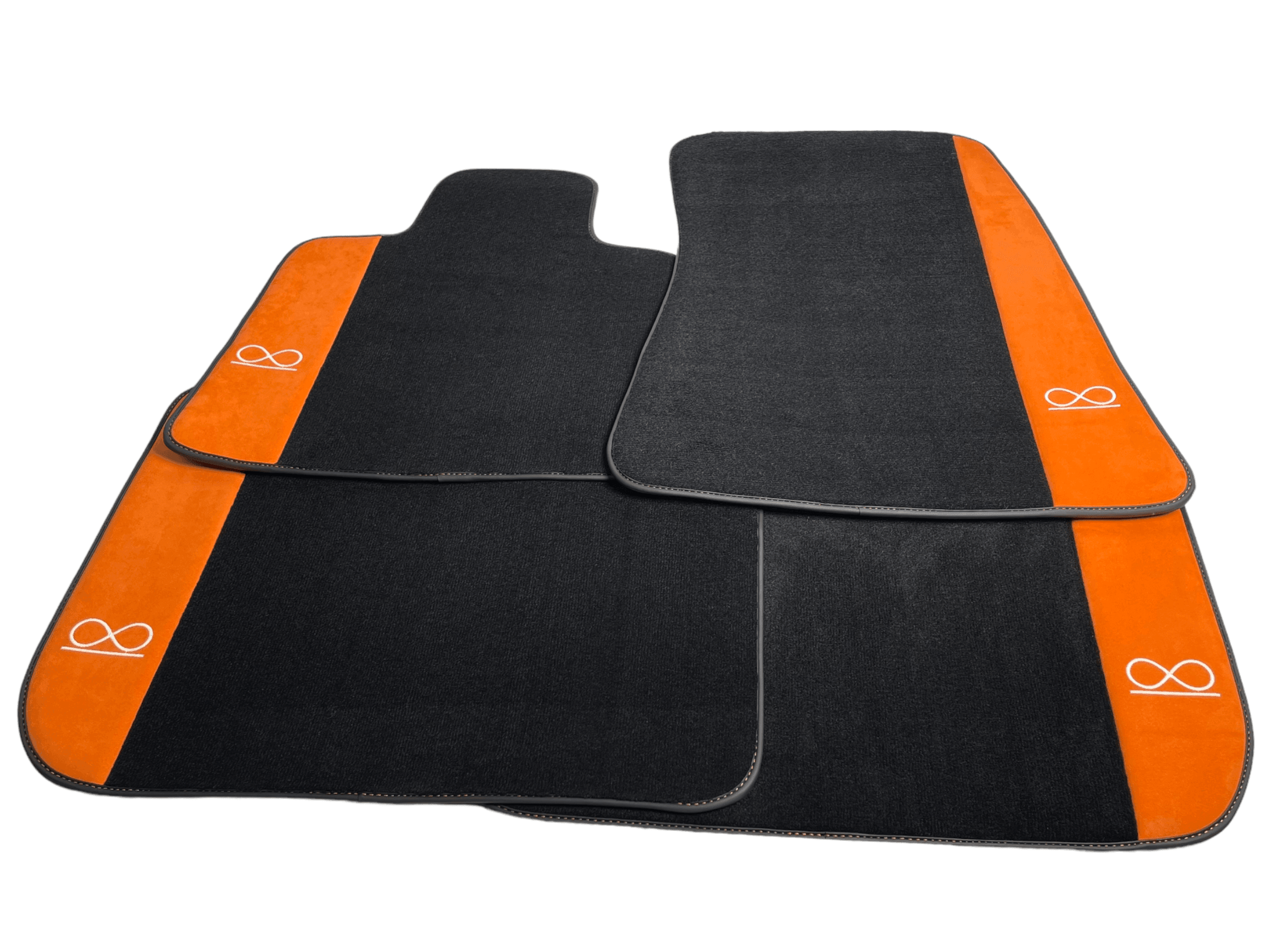 Black Floor Mats For Rolls Royce Black Badge Cullinan Orange Alcantara Leather - AutoWin