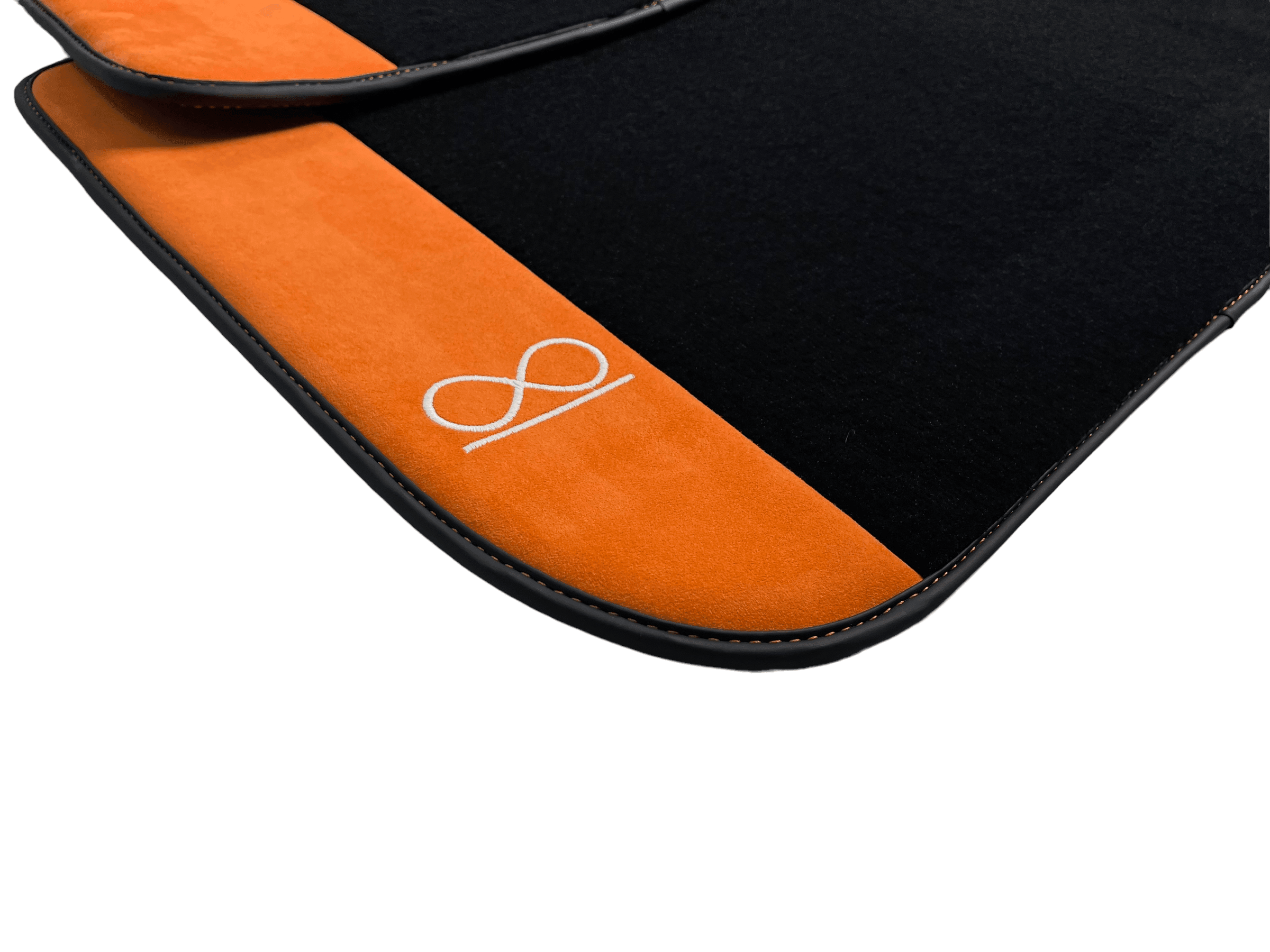 Black Floor Mats For Rolls Royce Black Badge Cullinan Orange Alcantara Leather - AutoWin