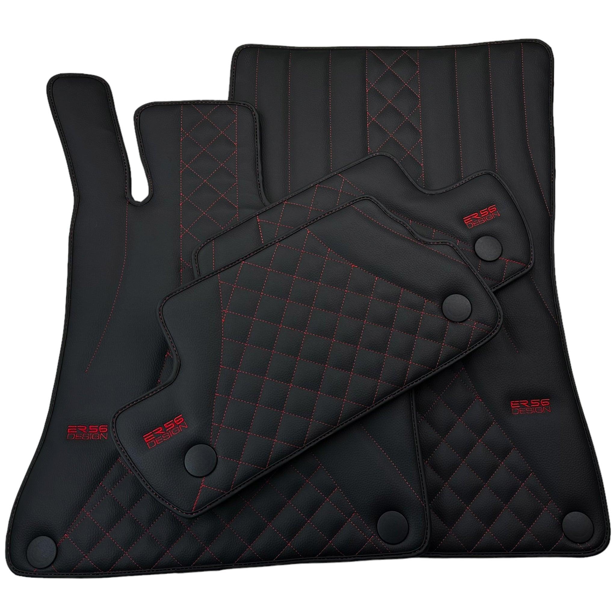 Black Leather Floor Mats For Mercedes Benz GLS-Class X166 (2016-2019) | ER56 Design - AutoWin