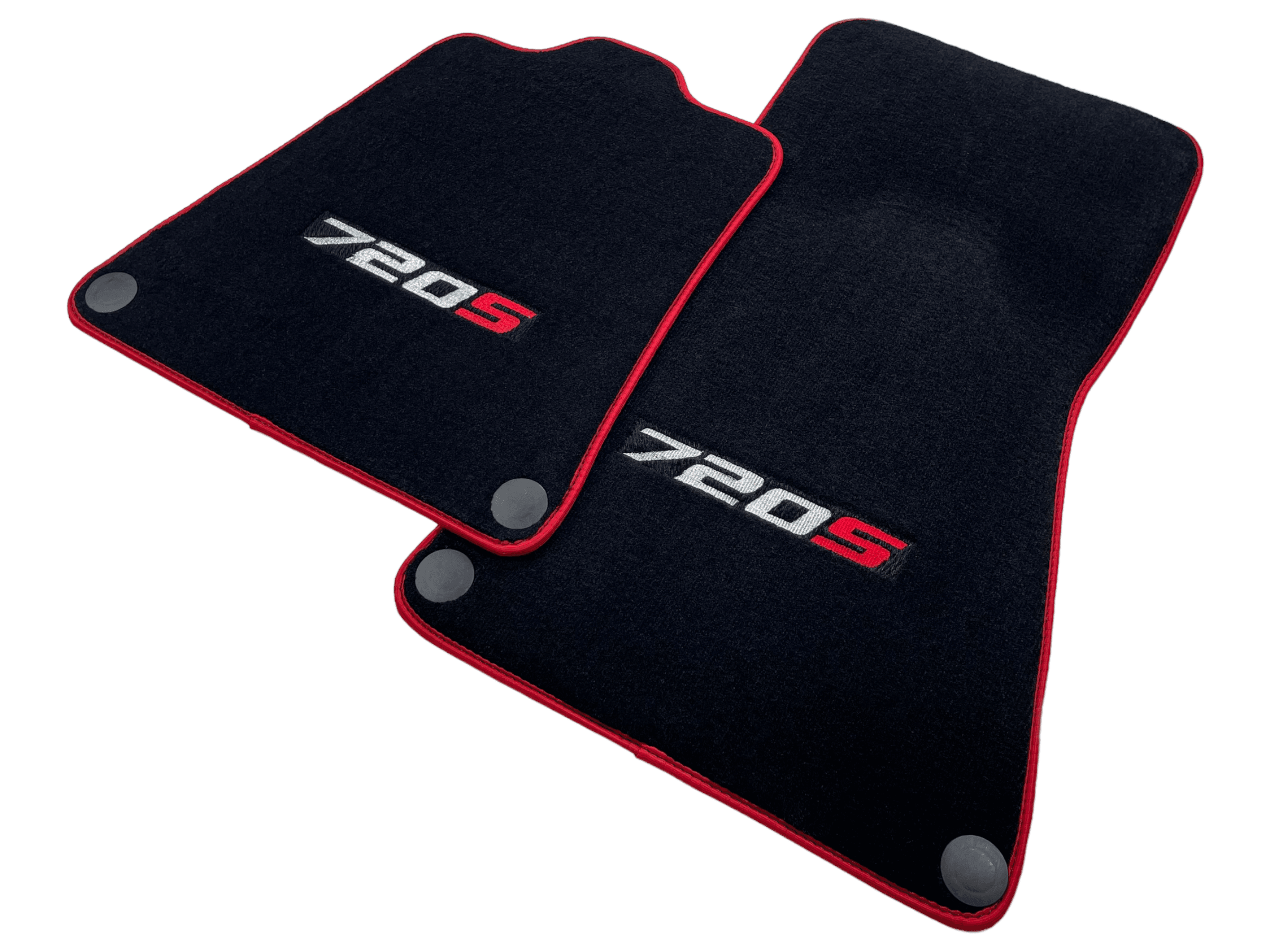 Floor Mats For McLaren 720S Black Tailored With Red Trim - AutoWin