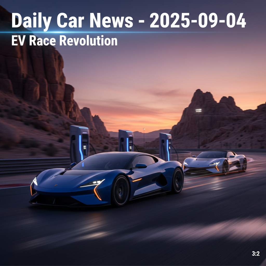 Editorial, photo-realistic HERO for an automotive daily news article titled "Daily Car News - 2025-09-04". Depict ONLY brands and body styles clearly 