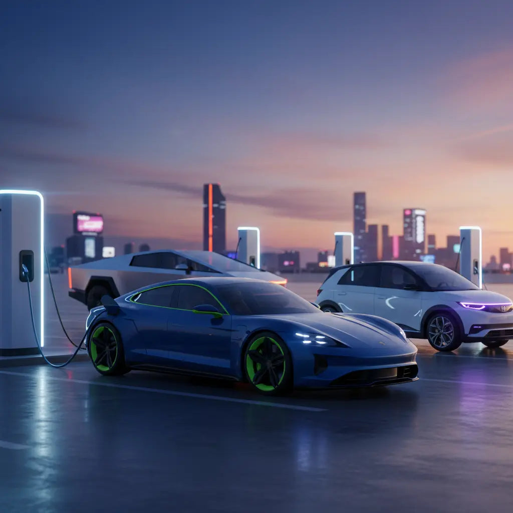 Editorial, photo-realistic HERO for an automotive daily news article titled "Daily Car News - 2025-09-09". Depict ONLY brands and body styles clearly 
