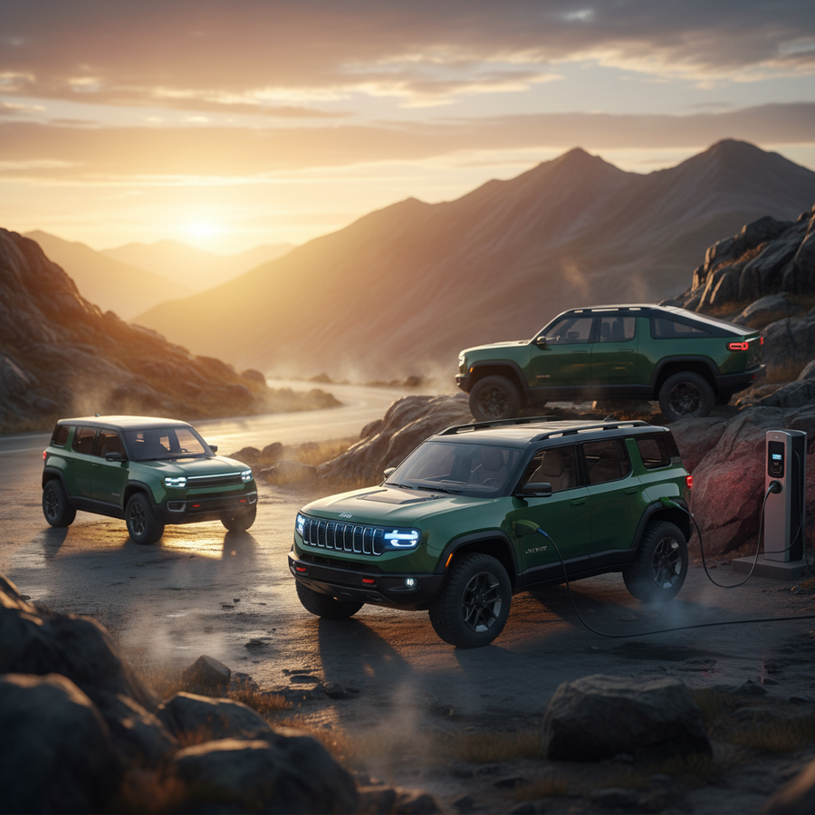 Editorial, photo-realistic HERO for an automotive daily news article titled "Jeep Recon EV Set to Make Off-Road Waves – Daily Car News (2025-11-19)". 