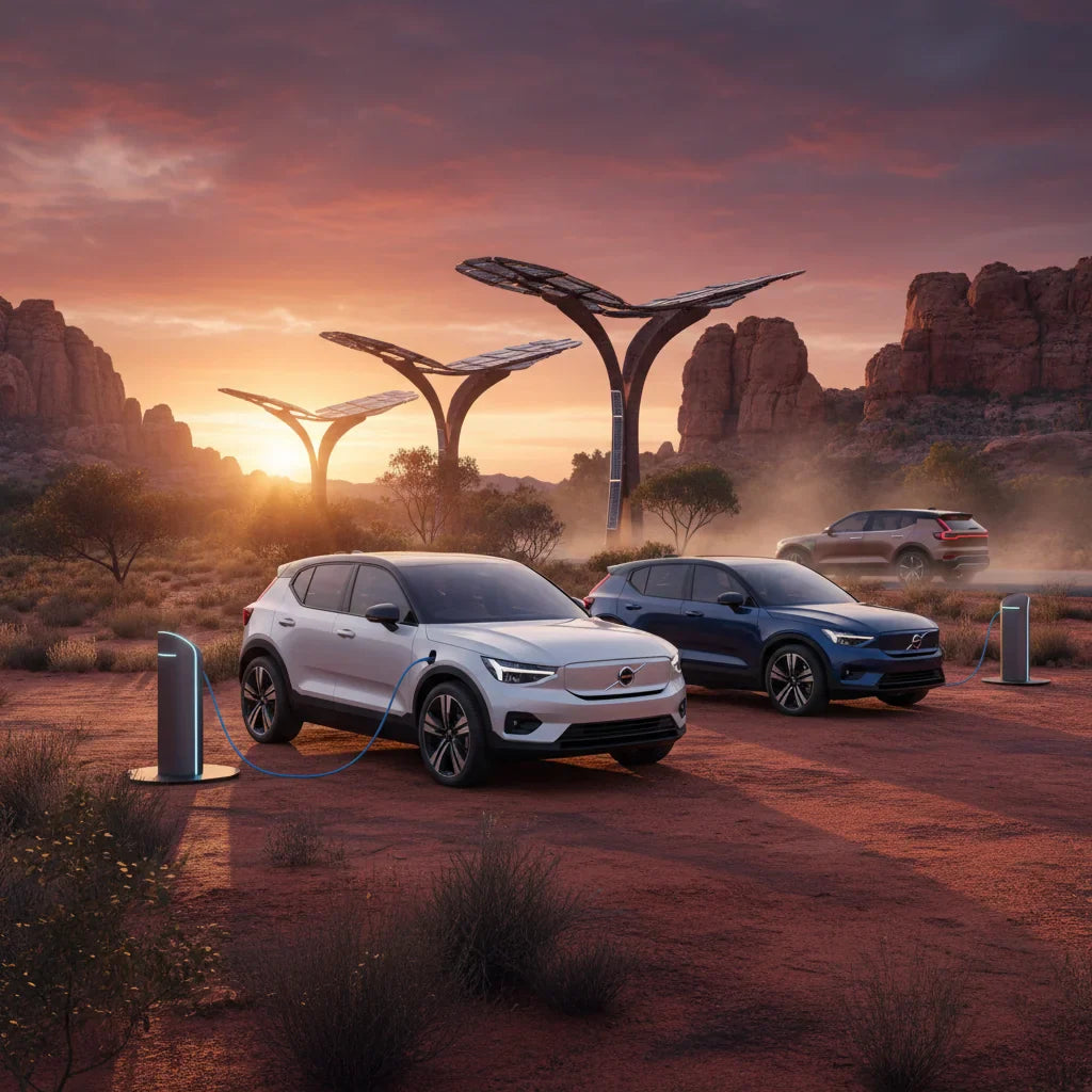 Editorial photo-realistic HERO image for automotive news (2026-02-26). Feature Volvo vehicles specifically EX30. Scene: The new Volvo EX30 parked in a