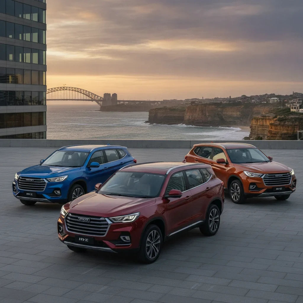 Editorial photo-realistic HERO image for automotive news (2026-08-21). Feature GWM Haval vehicles specifically H7. Scene: A GWM Haval H7 parked in an 