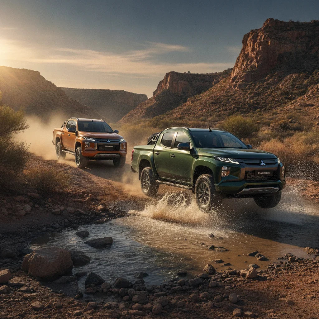 Editorial photo-realistic HERO image for automotive news (2026-09-02). Feature Mitsubishi vehicles specifically Pajero. Scene: The new Mitsubishi Paje