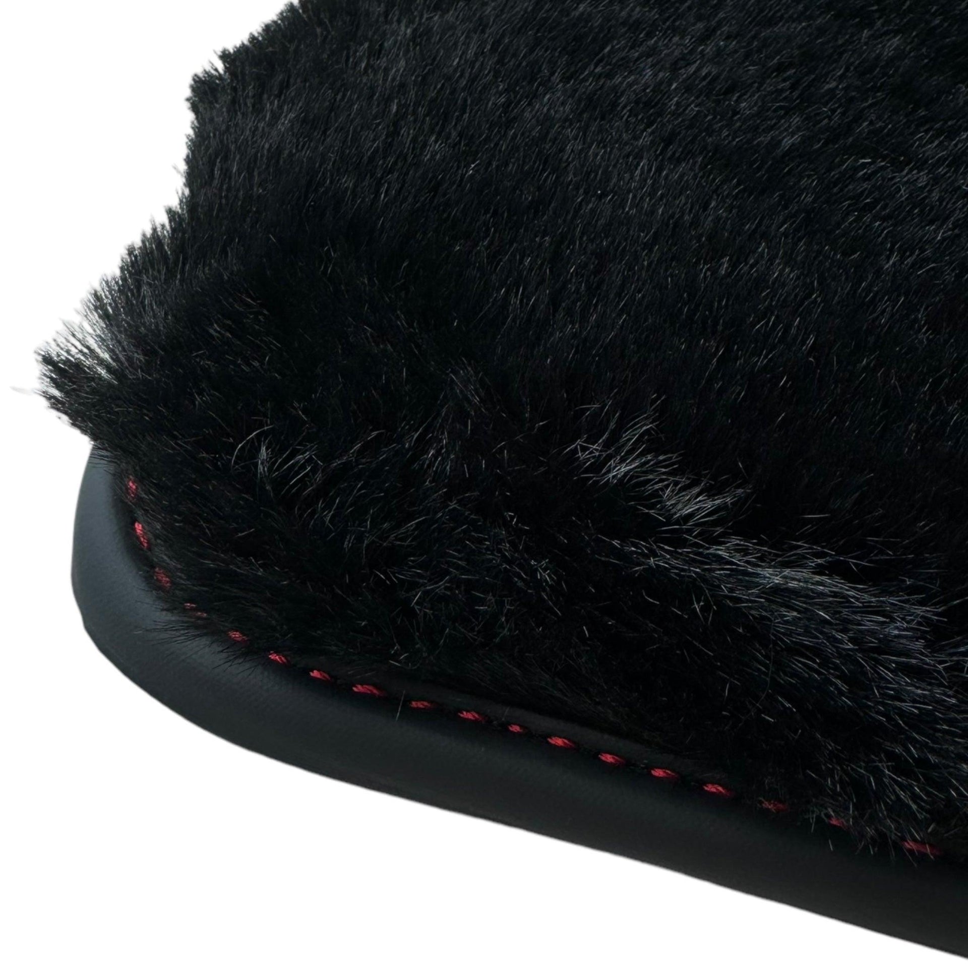 Black Sheepskin Floor Mats for Ferrari Roma (2021-2024) with Leather - AutoWin