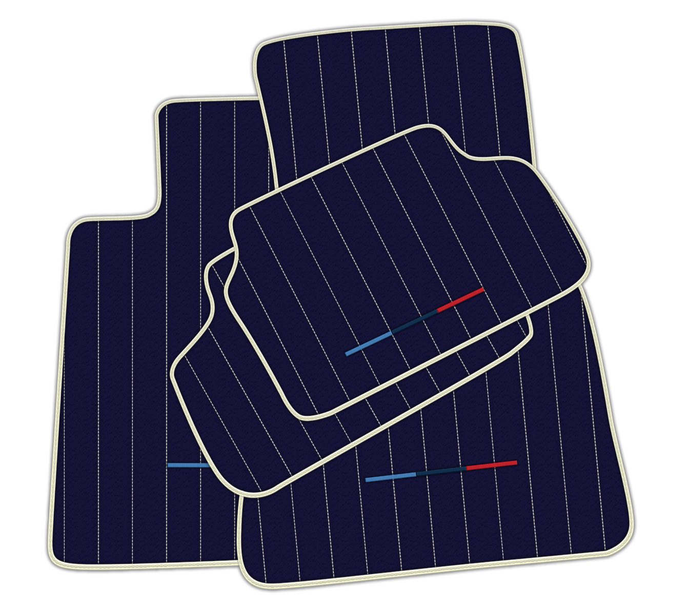 Customized Design Dark Blue Leather Floor Mats for BMW G20 4-door Sedan (2019-2024) with Line Pattern