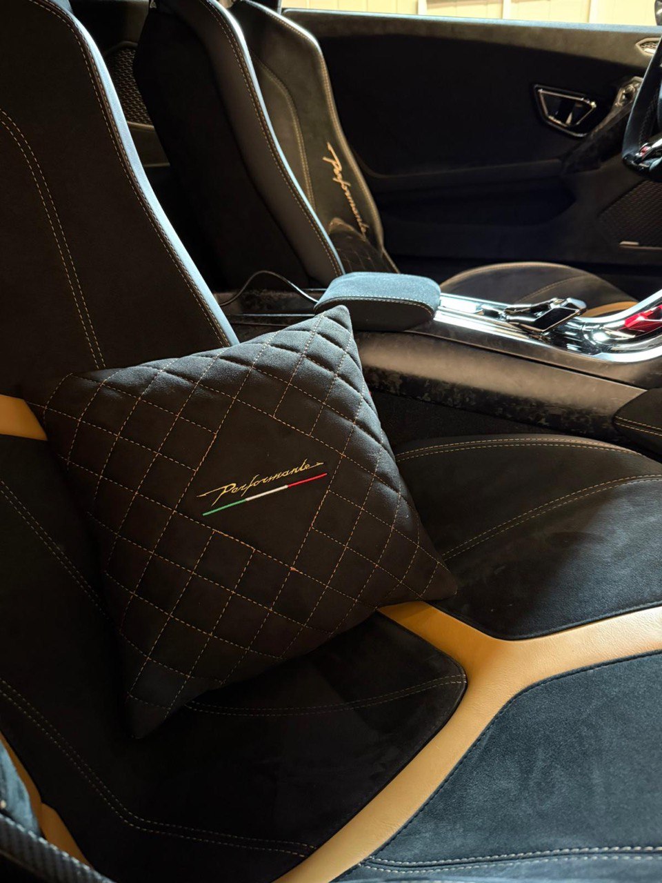 Black Floor Mats for Lamborghini Huracan Performante with Alcantara – Optional Alcantara Pillows Set of 2