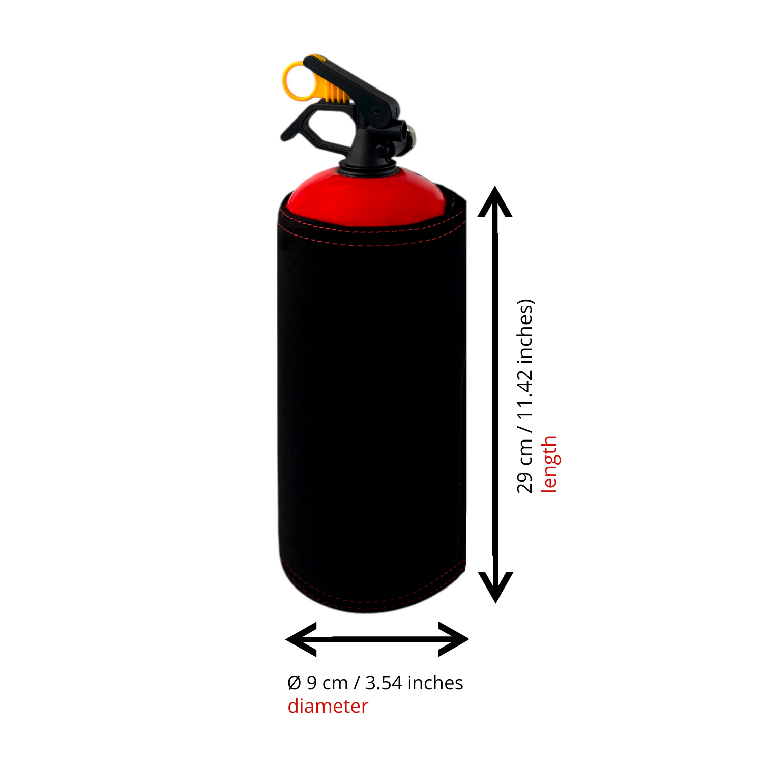 Fire Extinguisher Cover for Ferrari – Black Alcantara with Red Stitching