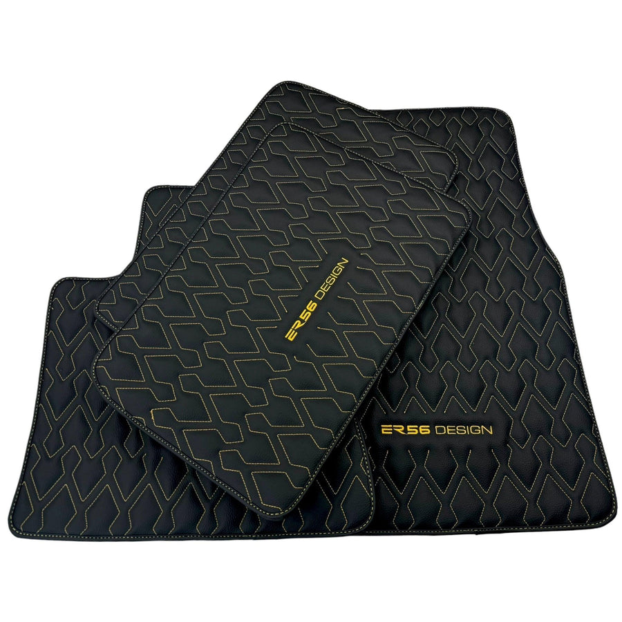 Black Leather Floor Mats for Rolls-Royce Phantom Drophead Coupe (2007-2016) ER56 Design - AutoWin