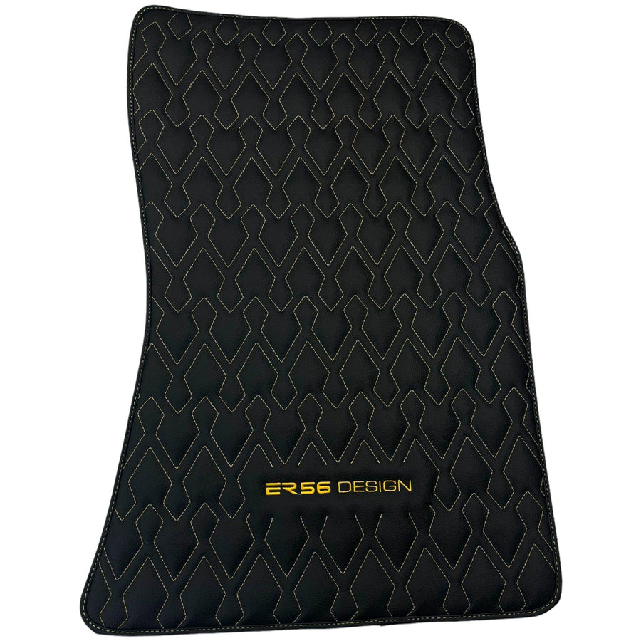 Black Leather Floor Mats for Rolls-Royce Dawn (2016-2023) ER56 Design - AutoWin