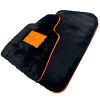 Black Sheepskin Floor Mats for Rolls-Royce Phantom Drophead Coupe (2007-2016) Orange Leather Trim - AutoWin