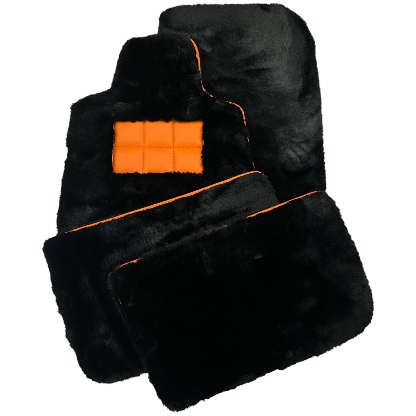 Black Sheepskin Floor Mats for Rolls-Royce Ghost Series II (2021-2024) I Orange Leather Trim - AutoWin