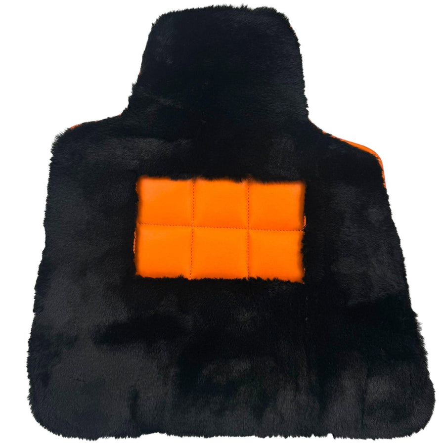 Black Sheepskin Floor Mats for Rolls-Royce Phantom VIII (2017-2024) Orange Leather Trim - AutoWin