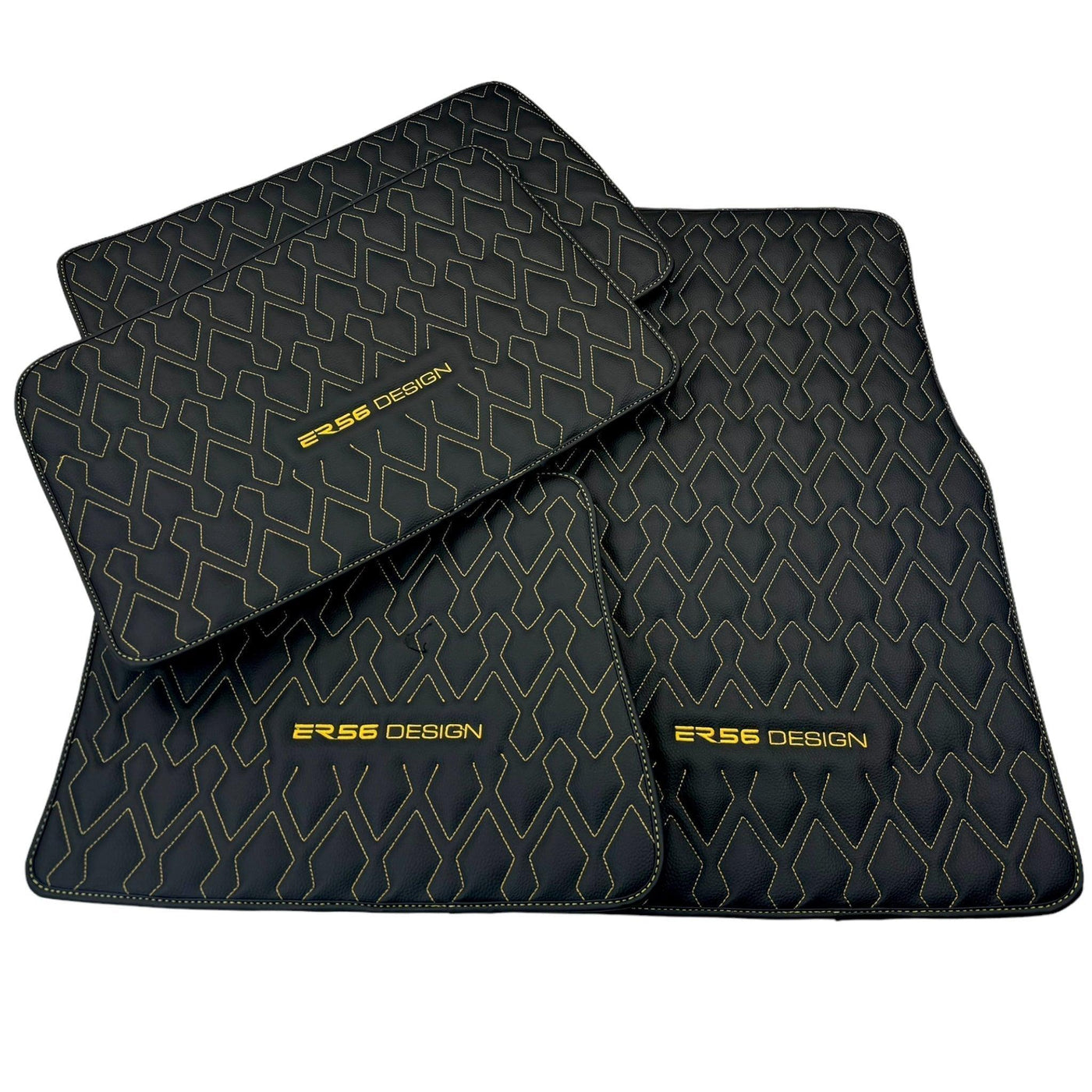 Black Leather Floor Mats for Rolls-Royce Wraith (2013–2023) ER56 Design - AutoWin