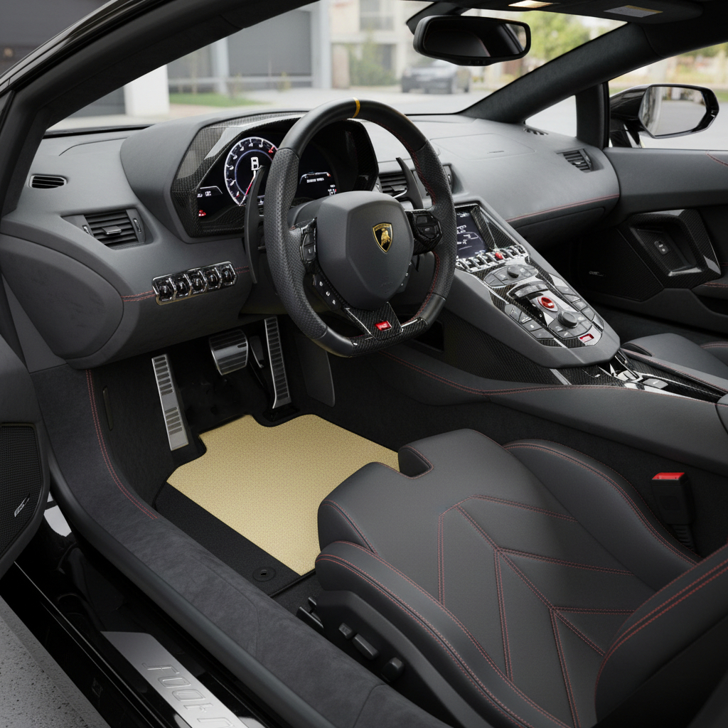 Customizable Leather Floor Mats with Viper Hex Pattern for Lamborghini Aventador SV (2012-2022) - AutoWin