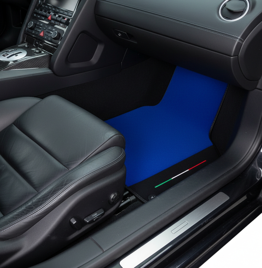 Tappetini per auto blu su misura per Lamborghini Gallardo con pelle Alcantara