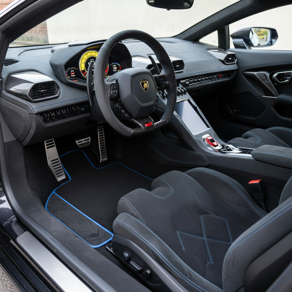 Custom Black Floor Mats for Lamborghini Huracan Tecnica with Alcantara