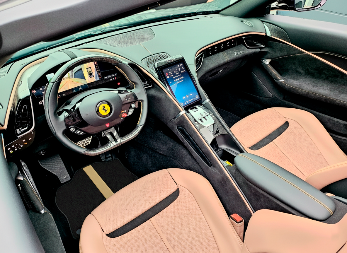 Tapis de voiture noirs pour Ferrari GTC4 Lusso (2016-2023) Édition italienne avec finitions rouges - AutoWin