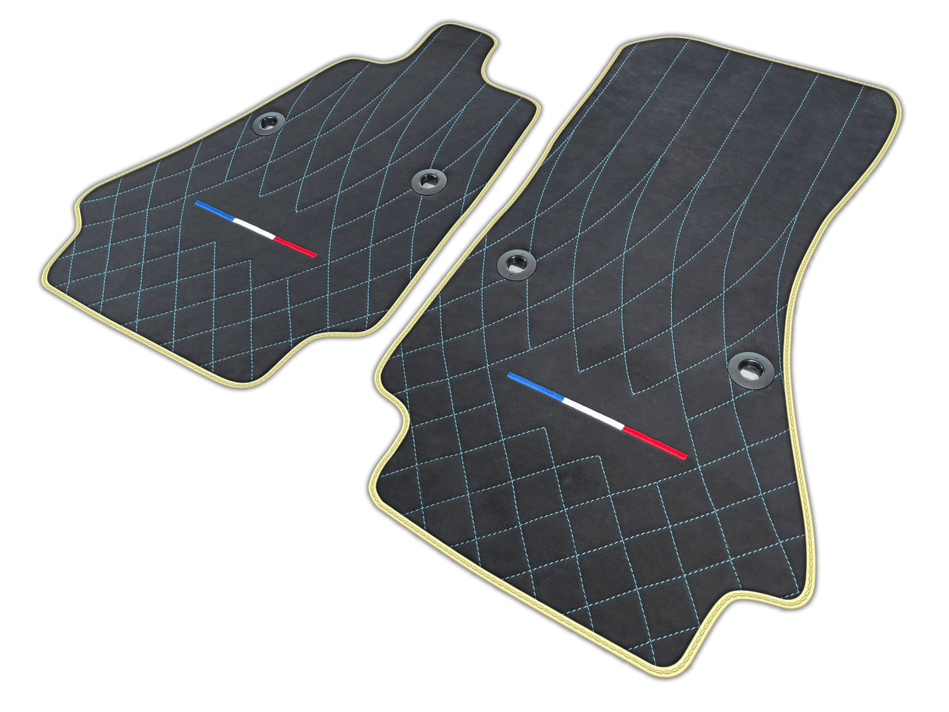 Alcantara Leather Black Floor Mats for Bugatti Chiron with FR Flag | Various Trim Colors