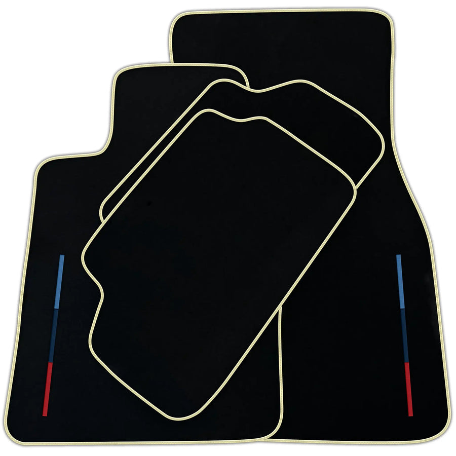 Black Floor Mats For BMW Gran Tourer F46 (2015-2022) 5 Seats With 3 Color Stripes Tailored Set Perfect Fit | Various Trim Colors