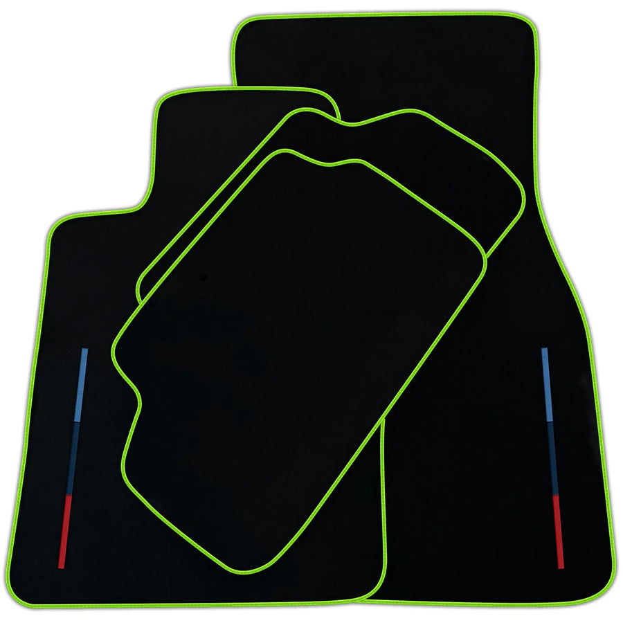 Black Floor Mats For BMW Gran Tourer F46 (2015-2022) 5 Seats With 3 Color Stripes Tailored Set Perfect Fit | Various Trim Colors