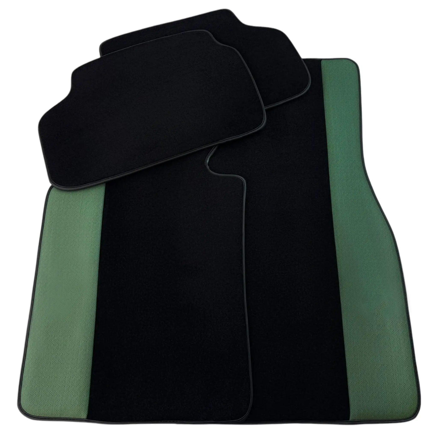 Black Floor Mats for BMW 1 Series F70 | Green Leather Borders