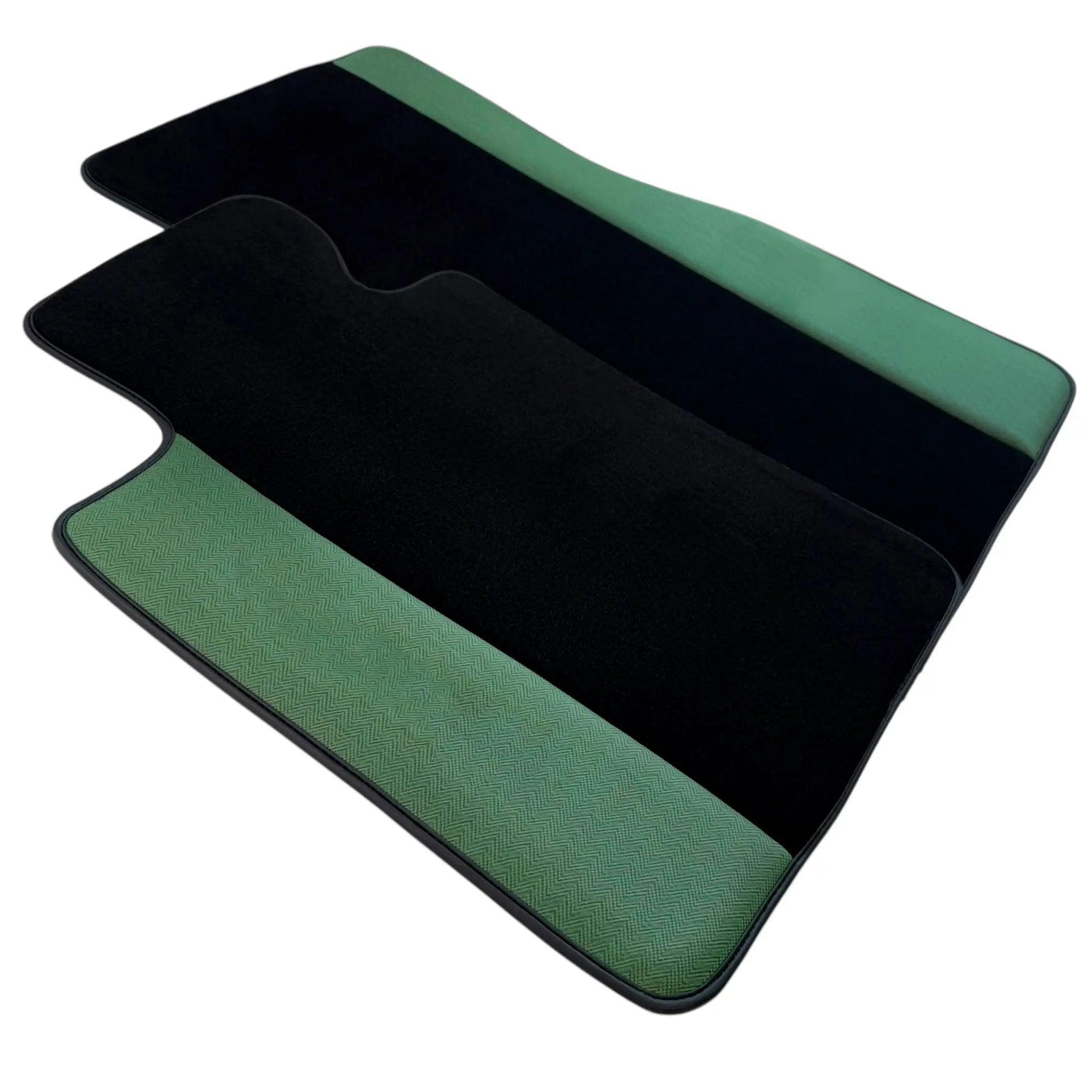 Black Floor Mats for BMW Gran Tourer F46 (2015-2022) 7 Seats | Green Leather Borders