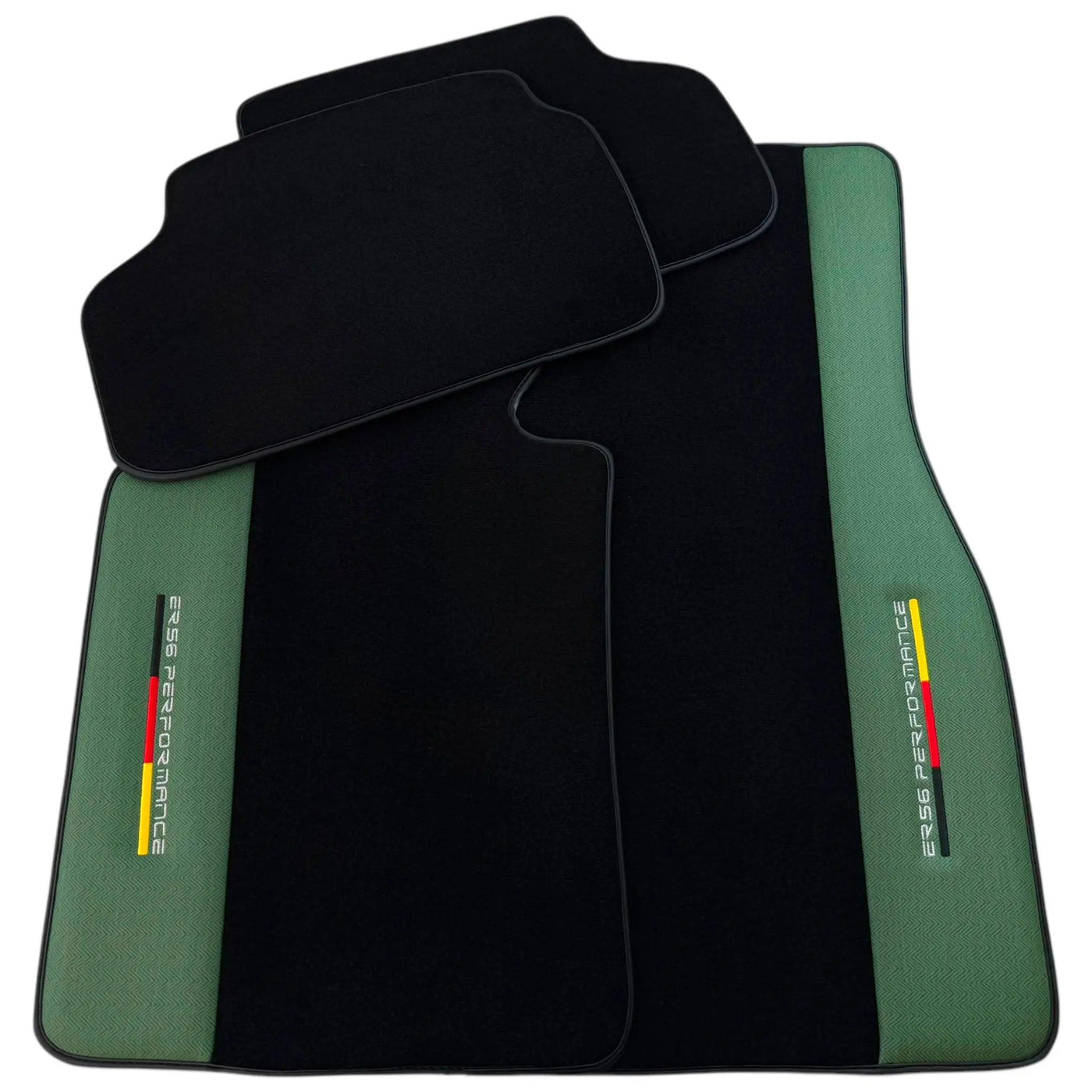 Black Floor Mats for BMW U06 (2022-2026) with Green Leather ER56 Performance