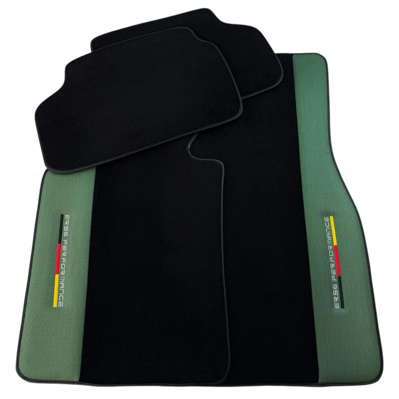 Black Floor Mats for BMW Gran Tourer F46 (2015-2022) 5 Seats with Green Leather ER56 Performance