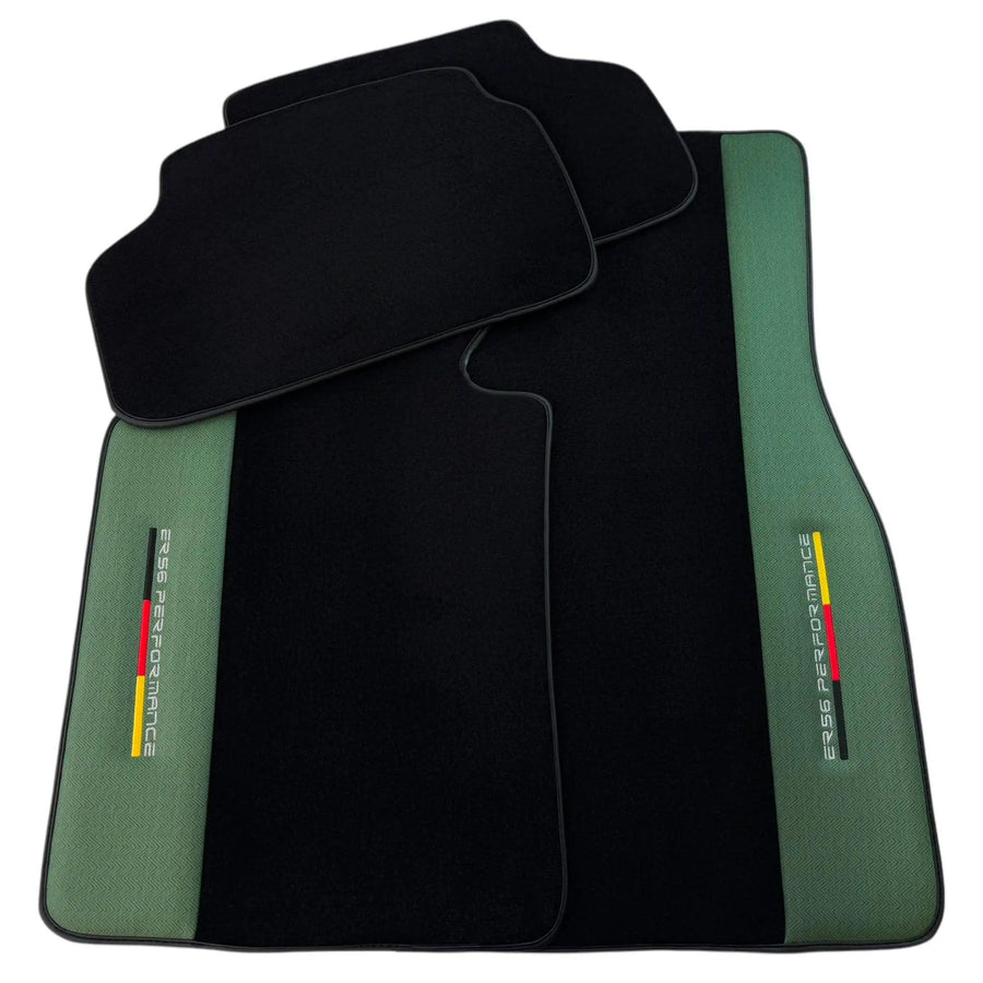 Black Floor Mats for BMW G60 (2023-2026) Sedan with Green Leather ER56 Performance
