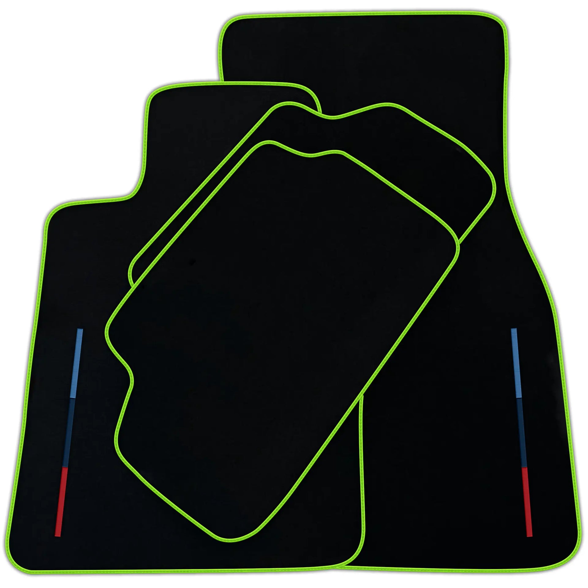 Black Floor Mats for BMW i5 (2024-2026) with 3 Color Stripes Tailored Set Perfect Fit | Various Trim Color