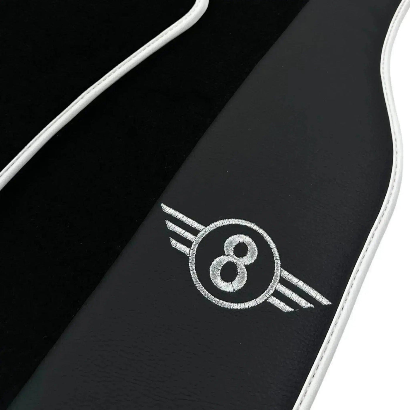 Black Floor Mats for Mini Clubman F54 (2019-2023) with Leather | White Trim - AutoWin