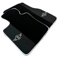 Black Floor Mats for Mini Clubman R55 (2007-2015) with Leather | White Trim - AutoWin